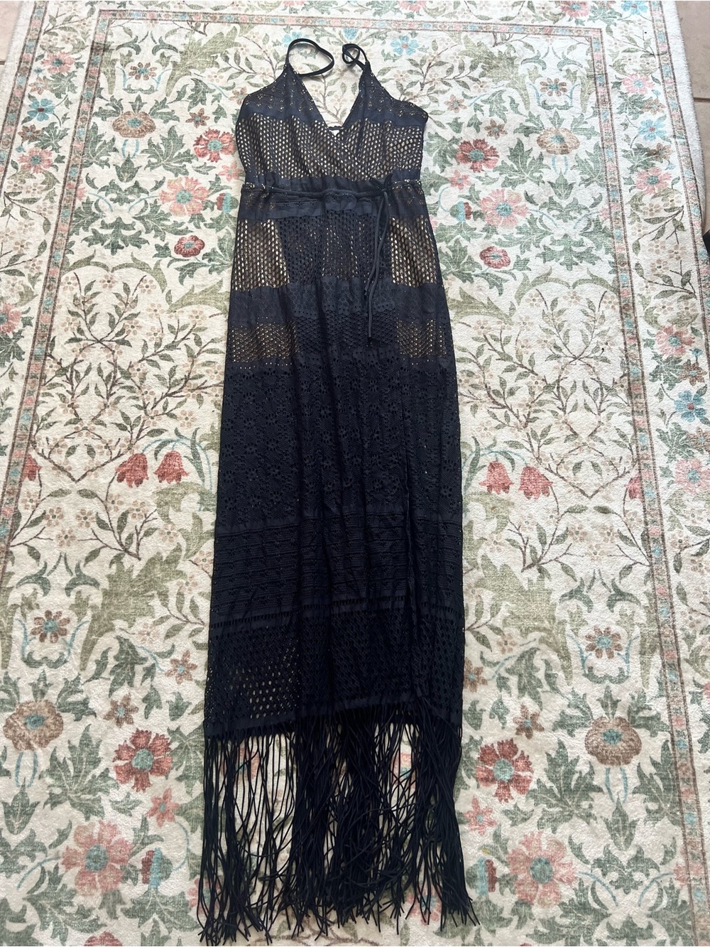 Vintage Y2K Beach Bunny Fringe Maxi Dress Small Black